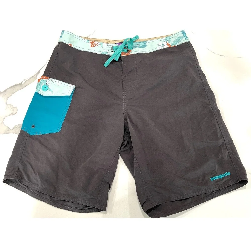 Patagonia Mens Board Shorts Swim Trunks Floral‎ Waistband Size 33